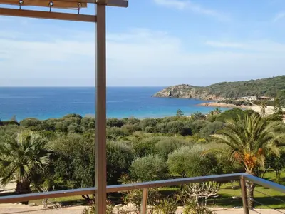 a view of the ocean from a balcony at Résidence & SPA Marina d'Arone in Piana
