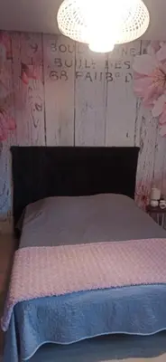 a bedroom with a bed with a black head board at Sagone in Vico