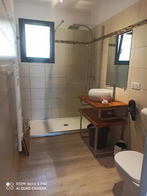 a bathroom with a shower and a sink and a toilet at Sagone in Vico
