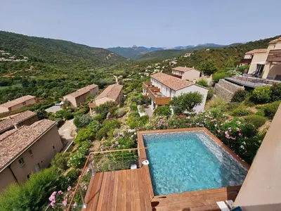 an aerial view of a house with a swimming pool at SERENA-Piscine privée- Vue Mer in Conca