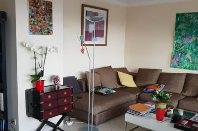 a living room with a couch and a table at dupleix U Forcone in Ajaccio