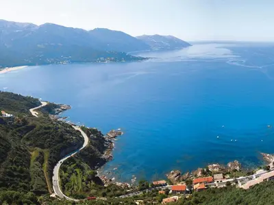 an aerial view of a large body of water at Residence Les Dauphins in Tiuccia with balcony in Casaglione