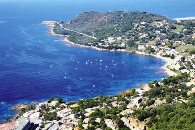 an aerial view of a bay with boats in the water at Apartment in Corsica near Liscia Beach in Casaglione