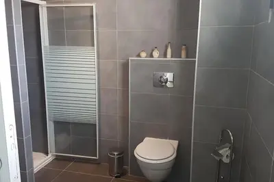 a bathroom with a toilet and a shower at APPARTEMENT TERRASSE CITA DI SALI PORTO VECCHIO in Porto-Vecchio