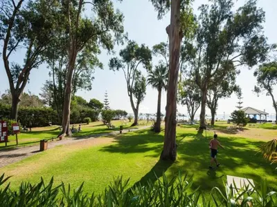 a man walking in a park with trees at Holiday Home in Moriani-Plage near Beach in San-Nicolao