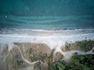 an aerial view of a beach and the ocean at Holiday Home in Moriani-Plage near Beach in San-Nicolao