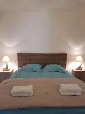 a bedroom with a large bed with two pillows on it at Appartement toit terrasse 2 chambres in Ajaccio