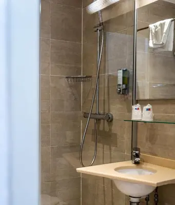 a bathroom with a shower and a sink at Hôtel Du Golfe in Ajaccio
