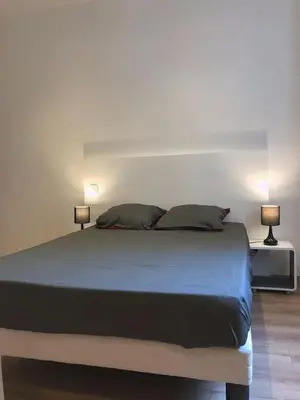 a bedroom with a large bed with two lamps at T2 COSY EN PLEIN CENTRE HISTORIQUE D'AJACCIO in Ajaccio
