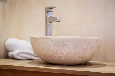 a bowl sink on a counter in a bathroom at Castellu Rossu in Lucciana