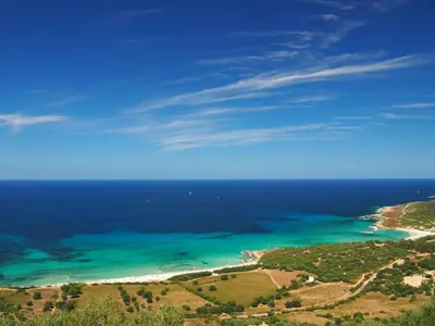 an aerial view of the beach and ocean at Apartment in Moriani-Plage near the Beach in San-Nicolao
