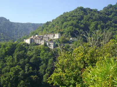 a house on a hill in the forest at Sole e Ventu (70 qm) in San-Giovanni-di-Moriani