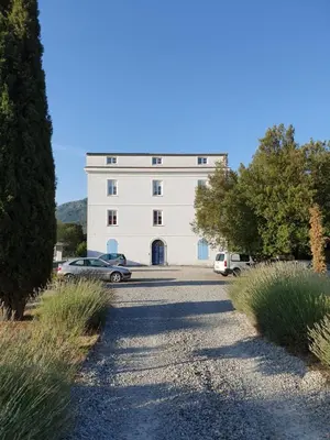 a white building with cars parked in front of it at Casa Guelfucci in Corte