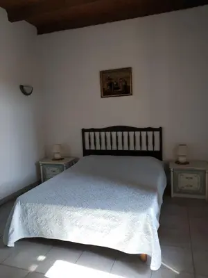 a bedroom with a large bed with two tables at U Palmu in Sagone