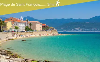 a view of a beach with people in the water at Le Studio du Cardinal Central/ Wifi/ Ajaccio à pieds! in Ajaccio