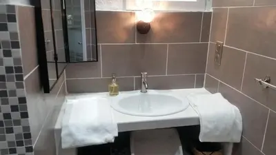a bathroom with a white sink and a mirror at Le Moulin de l'Ostriconi in Novella