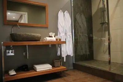 a bathroom with a shower and a sink at VILLA GOLFE AJACCIO près des plages in Ajaccio