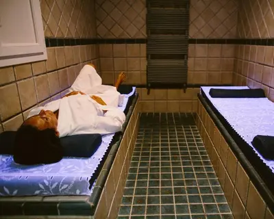 a cat laying on a bed in a room at Domaine Naturiste de Riva Bella in Linguizzetta