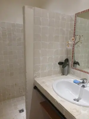 a bathroom with a sink and a mirror at CAEDA in Porto-Vecchio