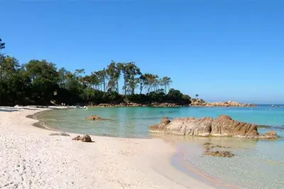 a beach with some rocks in the water at L'Ebene in Coti-Chiavari