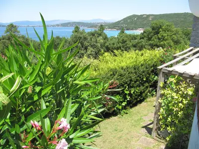 a garden with a view of the water at Villa PLEIN SOLEIL- Plage d'Argent à 150 m - 150 m from beach in Coti-Chiavari