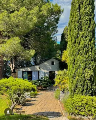 a house in the middle of a garden with trees at Villa Milanu in Oletta