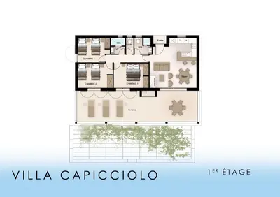 a plan of a villa capriccio at Villas Valinco Capicciolo vue-proche mer-piscines in Olmeto
