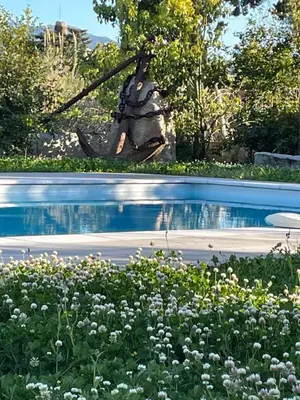 a statue of a gardener next to a pool at Villa Macalia in Pietrosella