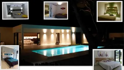 a collage of pictures of a house with a swimming pool at Villa Laricio in Bonifacio