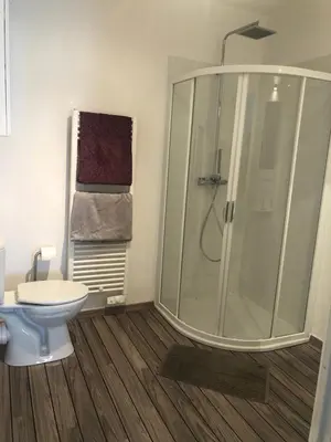 a bathroom with a shower and a toilet at Joli T2 récent 'Le VIVALDI' in Ajaccio