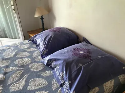 a bed with two pillows on top of it at CHAMBRE HOTES CARPE DIEM in Santa-Maria-Poggio