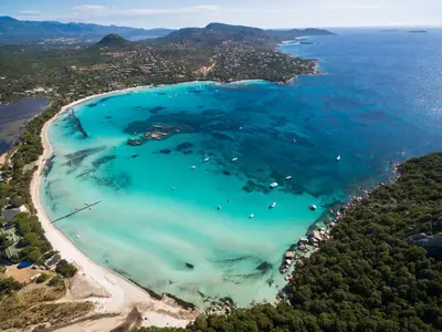 an aerial view of a group of boats in the ocean at Studio Château-20 by Interhome in Porto-Vecchio