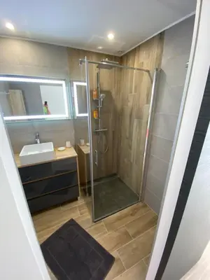 a bathroom with a shower and a sink at MAISON NEUVE PORTO VECCHIO in Porto-Vecchio