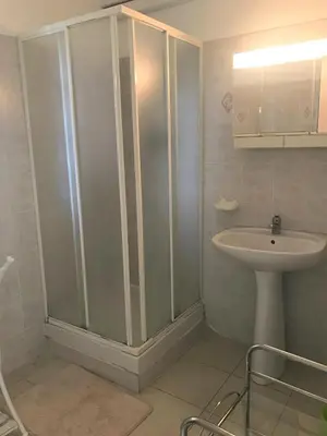 a bathroom with a shower and a sink at Gîtes à COZZANO in Cozzano