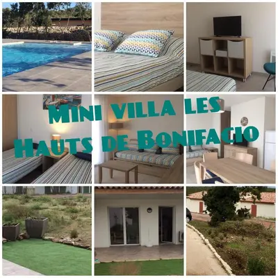 a collage of pictures of furniture and a pool at Mini villa K2 in Bonifacio