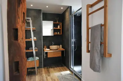 a bathroom with a shower and a sink at clemente en aparté nord in Lecci