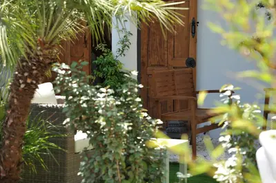 a pool with a chair and an umbrella next to a building at clemente en aparté nord in Lecci