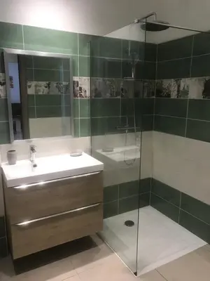 a bathroom with a sink and a shower at A SUARA LINDA in Ghisonaccia
