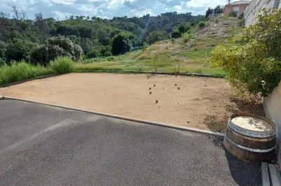 a road with a bunch of birds in the dirt at Corse et Zen BULLE ZEN 25 m² 2 pers + Bébé in Folelli