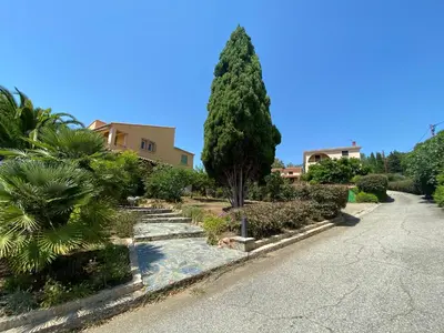 a street with a tree and a road with a house at Résidence Marie Diane - Laurier des Mers in Propriano