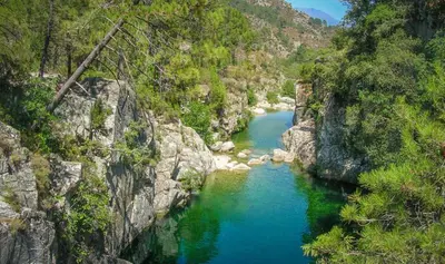 a view of a river in a canyon at Charmant T1 plein centre Corte au 13 cours paoli wifi gratuit calme lumineux in Corte