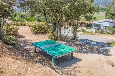 a green ping pong table sitting on the ground at Camping maeva Escapades Colomba in Olmeto