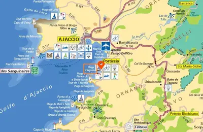 a map of austinia with a red marker at Joli studio maisonnette à 100m de la plage in Porticcio