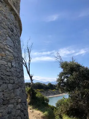 a view of a river from a stone wall at Mare e Monti in Aléria