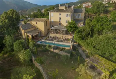 an aerial view of a house with a swimming pool at A Villa di Rutali in Rutali