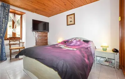 a bedroom with a bed and a desk and a television at Amazing Home In Morosaglia With Wifi in Morosaglia