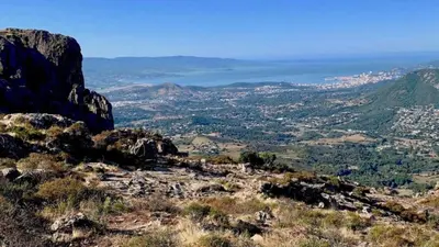 a view from the top of a mountain at Les Rivages de Stagnola Appartement T3 vue mer et montagne plage 200m climatisé in Pietrosella