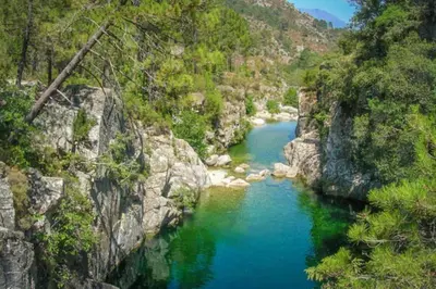 a view of a river in a canyon at Magnifique Grand 30m2 refait à neuf en 2025 lumineux 4 couchages hyper centre Corte 13 cours paoli wifi tv lave linge in Corte