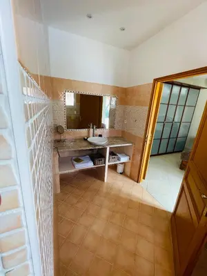 a bathroom with a sink and a mirror at Superbe villa avec piscine vue mer, proche plage et Porticcio in Pietrosella