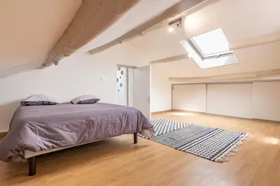 a bedroom with a bed and a skylight at Résidence Poggiole in San-Nicolao